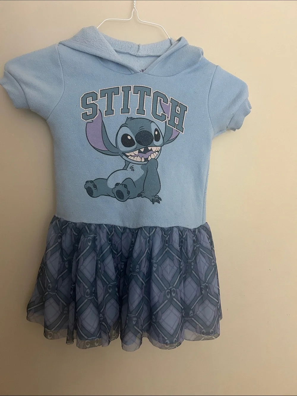 Disney Stitch Light Blue Hooded Character Dress with Patterned Skirt